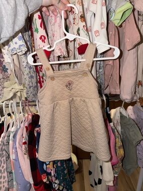 Quilted Beige Pinafore Dress with Rose Embroidery